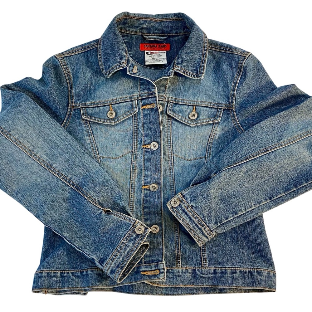Santana Jeans Trucker Jacket Metal Buttons Women’s Small Blue Medium Wash EUC